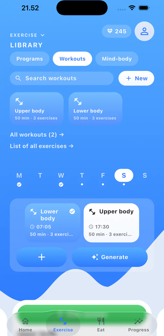Step 1: Open Workouts in Library and tap New.