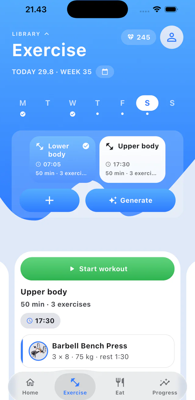 Step 1: Open Exercise and select a workout.