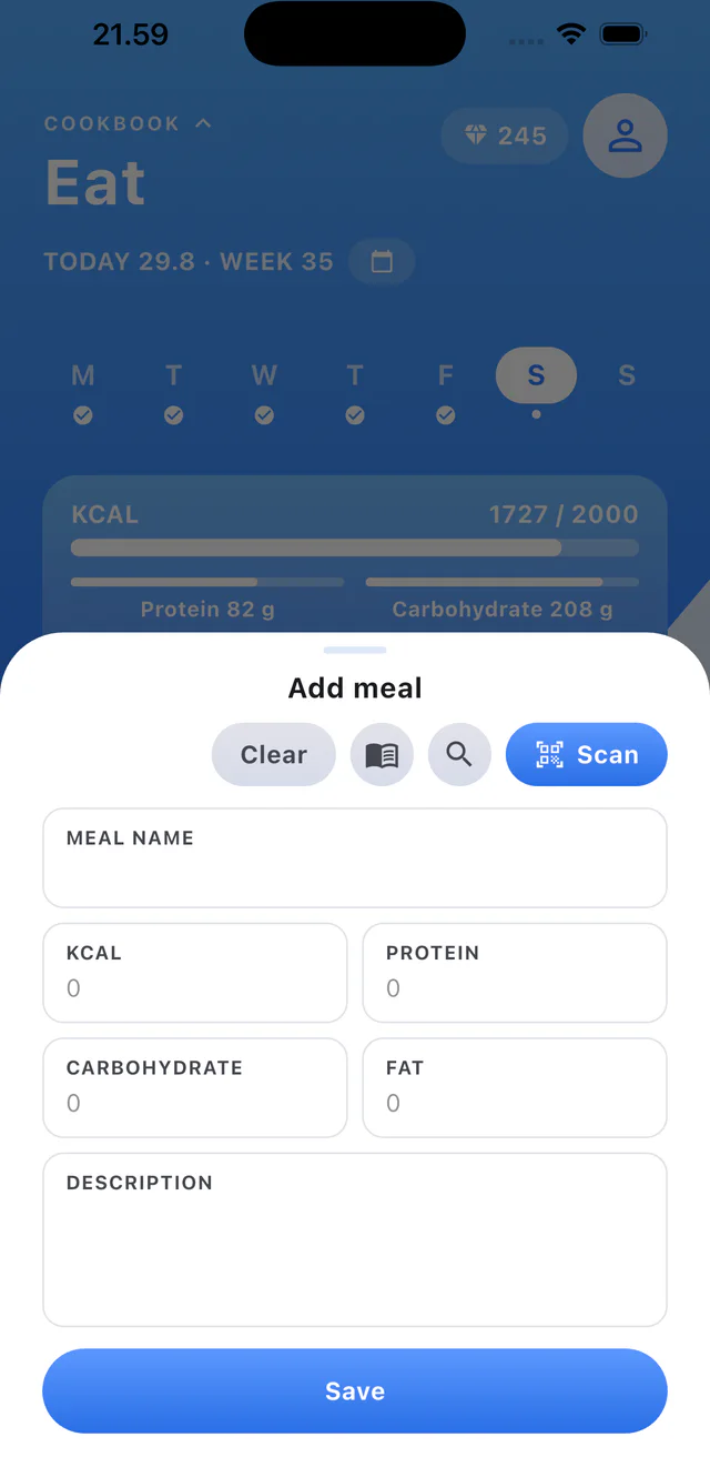 Step 2: Search for a food or scan it.