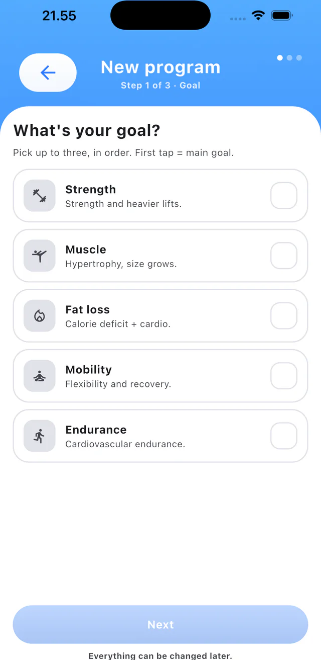 Step 2: Choose the program goal.