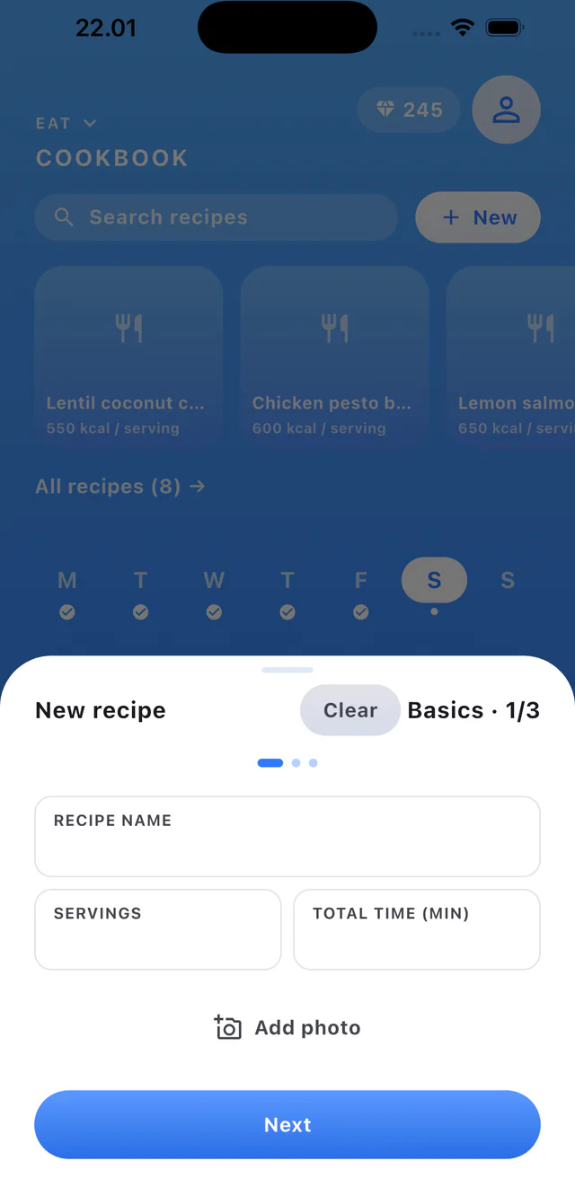 Step 2: Add the recipe basics and continue.