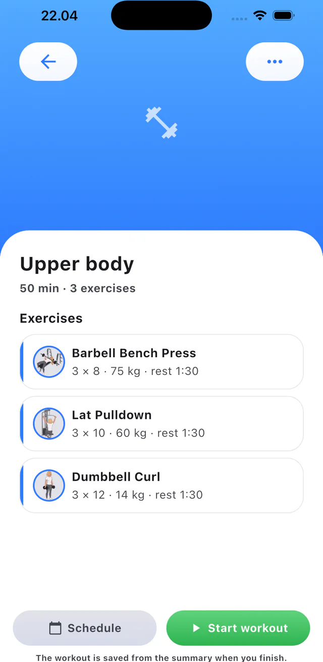 Step 1: Open a workout and tap the menu.